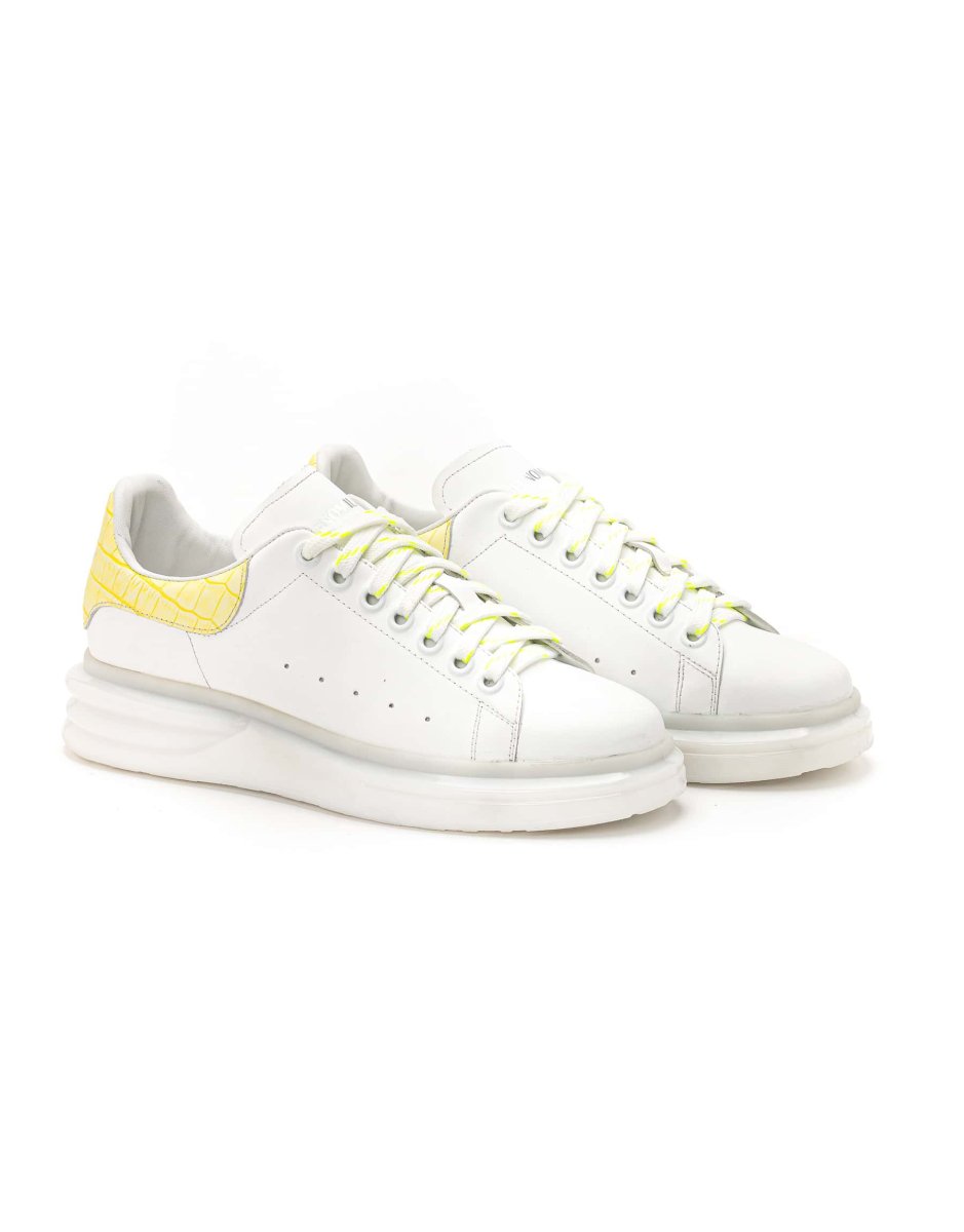 Ανδρικά Δερμάτινα White/Yellow Sneakers – (2301-25 White/Yellow) - Image 4