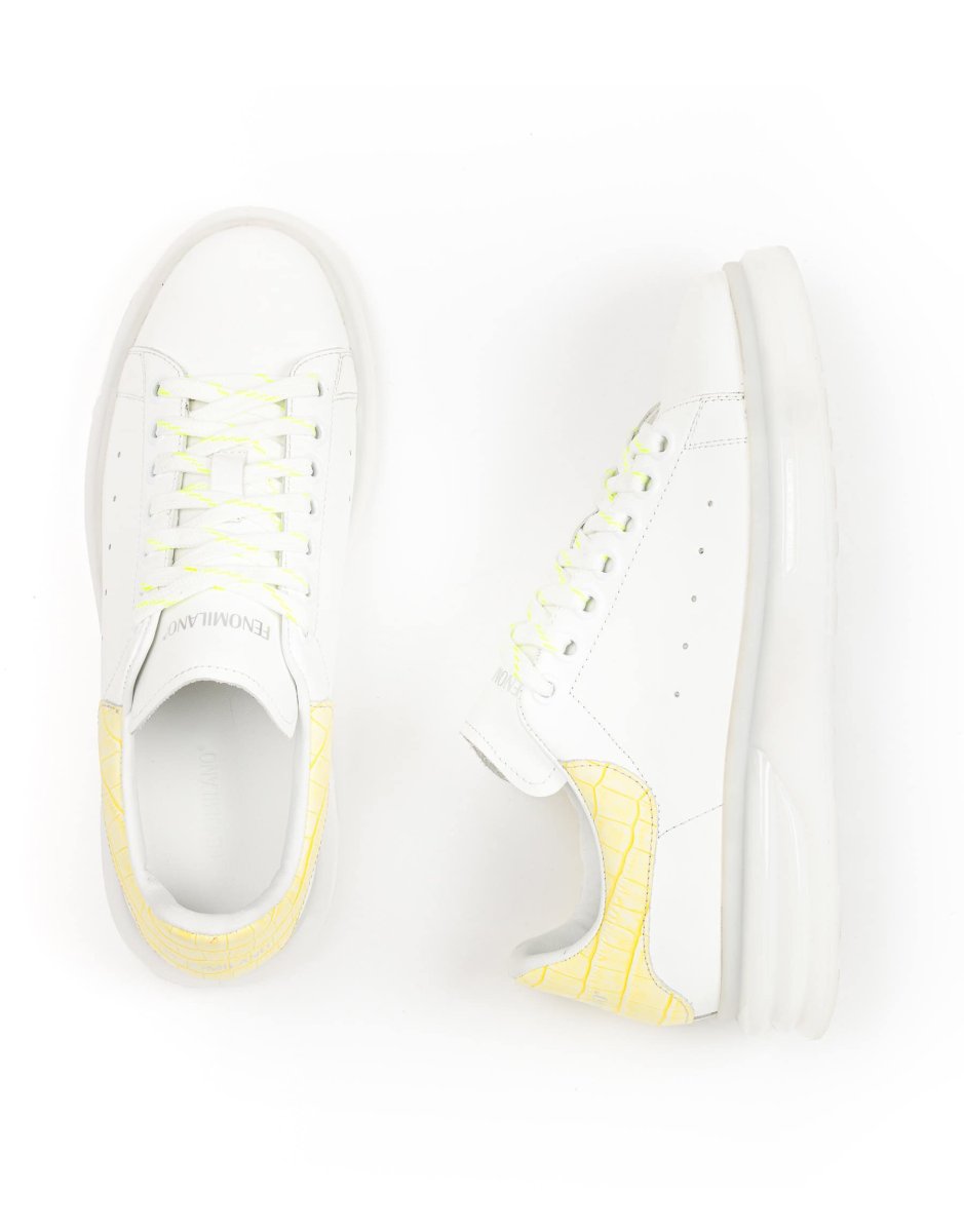 Ανδρικά Δερμάτινα White/Yellow Sneakers – (2301-25 White/Yellow) - Image 5